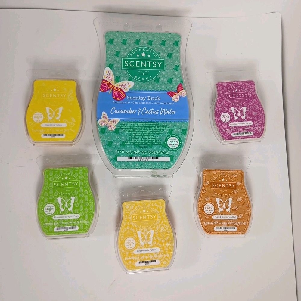 Scentsy Lot Of 6 Wax Bars Pineapple Dragon Fruit Sparkling Yellow Cinnamon Roll